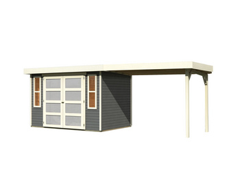 Gerätehaus Mühlendorf 4 im Set mit Anbaudach 2,80 m Breite terragrau Gerätehaus Mühlendorf 4 im Set mit Anbaudach 2,80 m Breite terragrau