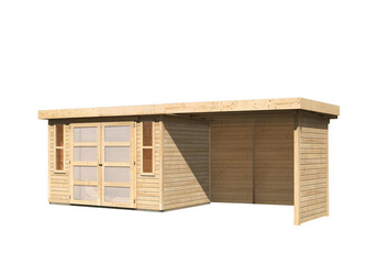 Gerätehaus Mühlendorf 4 im Set mit Anbaudach 2,80 m Breite und 19 mm Seiten- und Rückwand naturbelassen Gerätehaus Mühlendorf 4 im Set mit Anbaudach 2,80 m Breite und 19 mm Seiten- und Rückwand naturbelassen