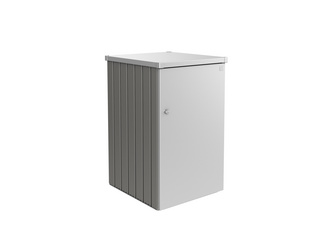 Mülltonnenbox Alex Var. 2.1 Seitenwände quarzgrau-metallic, Tür und Dach in silber-metallic Mülltonnenbox Alex Var. 2.1 Seitenwände quarzgrau-metallic, Tür und Dach in silber-metallic