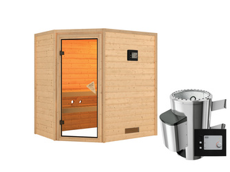 Massivholzsauna Cilja SET mit Ofen 3,6 kW ext. Strg. modern Massivholzsauna Cilja SET mit Ofen 3,6 kW ext. Strg. modern