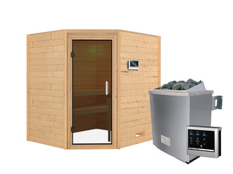 Massivholzsauna Mia mit Tür graphit SET mit Ofen 4,5 KW Bio ext. Strg. Easy 1960x1700x1980mm Massivholzsauna Mia mit Tür graphit SET mit Ofen 4,5 KW Bio ext. Strg. Easy 1960x1700x1980mm