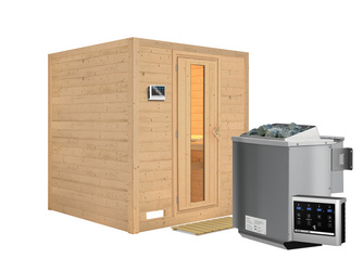 Massivholzsauna Mojave mit Energiespartür SET mit Ofen 9 kW Bio ext. Strg. Easy Massivholzsauna Mojave mit Energiespartür SET mit Ofen 9 kW Bio ext. Strg. Easy