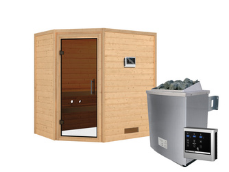 Massivholzsauna Svea mit Tür graphit SET mit Ofen 4,5 kW Bio ext. Strg. 1960x1460x1980mm Massivholzsauna Svea mit Tür graphit SET mit Ofen 4,5 kW Bio ext. Strg. 1960x1460x1980mm