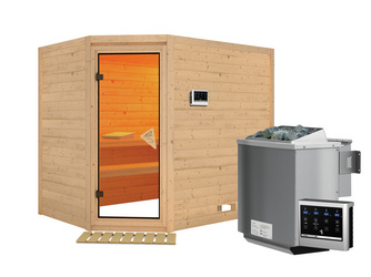 Massivholzsauna Tanami SET mit Ofen 9 kW Bio Edelstahl ext. Strg. Easy Massivholzsauna Tanami SET mit Ofen 9 kW Bio Edelstahl ext. Strg. Easy