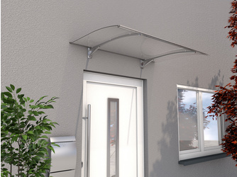Pultvordach PT Secco 150, Edelstahloptik / Abdeckung Polycarbonat, klar 1500x900x220x3mm Pultvordach PT Secco 150, Edelstahloptik / Abdeckung Polycarbonat, klar 1500x900x220x3mm