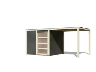 Gerätehaus Qubic 1 im Set mit Anbaudach terragrau Gerätehaus Qubic 1 im Set mit Anbaudach terragrau