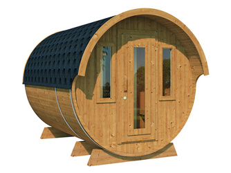 Saunafass 330 de luxe Bausatz mit schwarzen Dachschindeln, Thermoholz Saunafass 330 de luxe Bausatz mit schwarzen Dachschindeln, Thermoholz