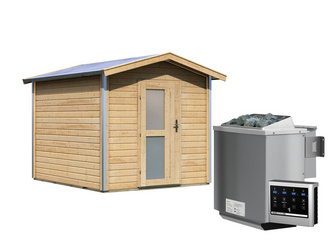 Saunahaus Bosse 1 mit Vorraum und Milchglastür SET Ofen 9 kW Bio externe Strg easy Saunahaus Bosse 1 mit Vorraum und Milchglastür SET Ofen 9 kW Bio externe Strg easy