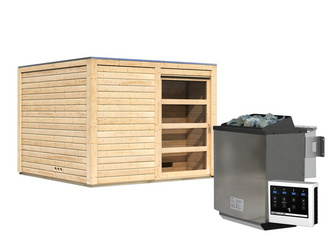 Saunahaus Cuben SET naturbelassen mit Ofen 9 kW Bio ext. Strg. Easy Saunahaus Cuben SET naturbelassen mit Ofen 9 kW Bio ext. Strg. Easy