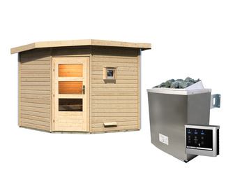 Saunahaus Heikki mit moderner Tür SET Ofen 9 KW externe Strg easy Saunahaus Heikki mit moderner Tür SET Ofen 9 KW externe Strg easy