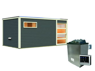 Saunahaus Hygge SET terragrau mit Ofen 9 KW externe Strg easy Saunahaus Hygge SET terragrau mit Ofen 9 KW externe Strg easy
