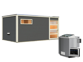 Saunahaus Hygge SET terragrau mit Ofen 9 kW Bio externe Strg easy Saunahaus Hygge SET terragrau mit Ofen 9 kW Bio externe Strg easy