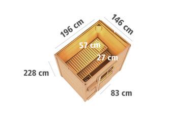 Saunahaus Jorgen mit Milchglastür SET Ofen 9 kW Bio externe Strg easy Saunahaus Jorgen mit Milchglastür SET Ofen 9 kW Bio externe Strg easy