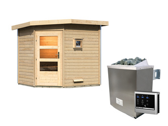 Saunahaus Mikka mit moderner Tür SET Ofen 9 KW externe Strg easy Saunahaus Mikka mit moderner Tür SET Ofen 9 KW externe Strg easy