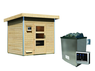 Saunahaus Norge mit moderner Tür SET Ofen 9 KW externe Strg easy Saunahaus Norge mit moderner Tür SET Ofen 9 KW externe Strg easy