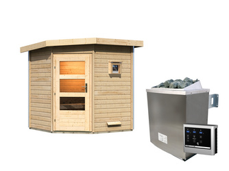 Saunahaus Pekka mit moderner Tür SET Ofen 9 KW externe Strg easy Saunahaus Pekka mit moderner Tür SET Ofen 9 KW externe Strg easy
