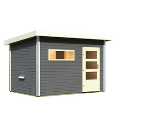 Saunahaus Skrollan 2 mit moderner Tür terragrau Saunahaus Skrollan 2 mit moderner Tür terragrau
