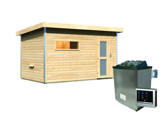 Saunahaus Skrollan 3 mit Milchglastür SET Ofen 9 KW externe Strg easy Saunahaus Skrollan 3 mit Milchglastür SET Ofen 9 KW externe Strg easy