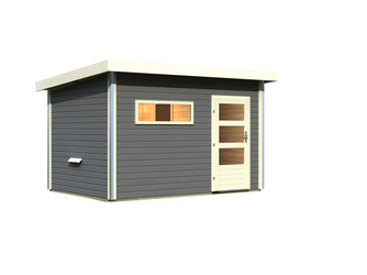 Saunahaus Skrollan 3 mit moderner Tür terragrau Saunahaus Skrollan 3 mit moderner Tür terragrau