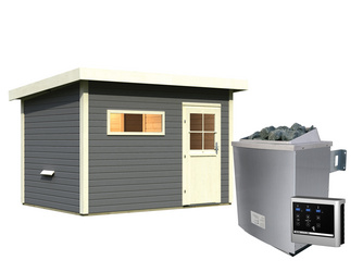 Saunahaus Suva 2 SET terragrau mit Ofen 9 KW externe Strg modern 2310x3360x2270mm Saunahaus Suva 2 SET terragrau mit Ofen 9 KW externe Strg modern 2310x3360x2270mm