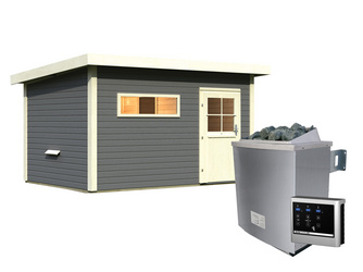 Saunahaus Suva 3 SET terragrau mit Ofen 9 kW ext. Strg. 2310x3960x2270mm Saunahaus Suva 3 SET terragrau mit Ofen 9 kW ext. Strg. 2310x3960x2270mm