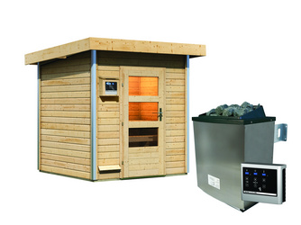 Saunahaus Torge mit moderner Tür SET Ofen 9 KW externe Strg easy Saunahaus Torge mit moderner Tür SET Ofen 9 KW externe Strg easy