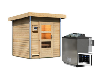 Saunahaus Torge mit moderner Tür SET Ofen 9 kW Bio externe Strg easy Saunahaus Torge mit moderner Tür SET Ofen 9 kW Bio externe Strg easy