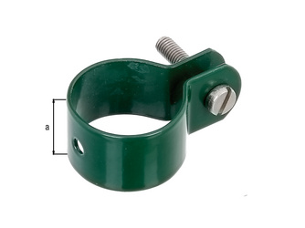Schelle, Befest.v.Streben an Pfosten, verzinkt, grün Kst.b., Ø34mm, Breite22mm Schelle, Befest.v.Streben an Pfosten, verzinkt, grün Kst.b., Ø34mm, Breite22mm