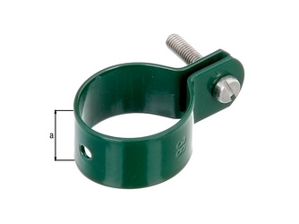 Schelle, Befest.v.Streben an Pfosten, verzinkt, grün Kst.b., Ø38mm, Breite22mm Schelle, Befest.v.Streben an Pfosten, verzinkt, grün Kst.b., Ø38mm, Breite22mm