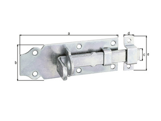 Schlossriegel, m.flachem Griff, gerade, m.Schlaufe, gelb verzinkt, Platte LxB120x44mm Schlossriegel, m.flachem Griff, gerade, m.Schlaufe, gelb verzinkt, Platte LxB120x44mm