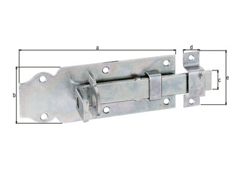 Schlossriegel, m.flachem Griff, gerade, m.Schlaufe, gelb verzinkt, Platte LxB140x52mm Schlossriegel, m.flachem Griff, gerade, m.Schlaufe, gelb verzinkt, Platte LxB140x52mm