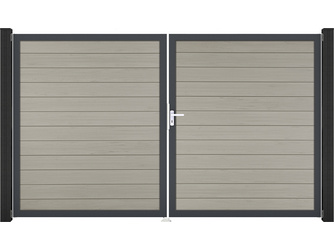 Solid Steckzaun Tor, Farbe: Bi-Color Weiß 2-flügelig, 300x180cm, Anthrazitrahmen Solid Steckzaun Tor, Farbe: Bi-Color Weiß 2-flügelig, 300x180cm, Anthrazitrahmen
