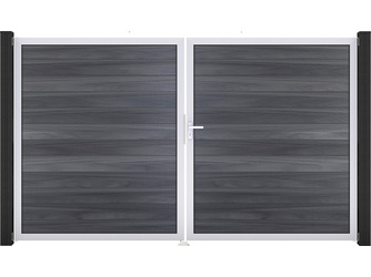 Solid Steckzaun Tor, Farbe: Steingrau co-extrudiert 2-flügelig, 300x180cm, Alurahmen Solid Steckzaun Tor, Farbe: Steingrau co-extrudiert 2-flügelig, 300x180cm, Alurahmen