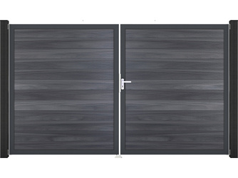 Solid Steckzaun Tor, Farbe: Steingrau co-extrudiert 2-flügelig, 300x180cm, Anthrazitrahmen Solid Steckzaun Tor, Farbe: Steingrau co-extrudiert 2-flügelig, 300x180cm, Anthrazitrahmen