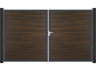 Solid Steckzaun Tor, Farbe: Walnuss co-extrudiert 2-flügelig, 300x180cm, Anthrazitrahmen Solid Steckzaun Tor, Farbe: Walnuss co-extrudiert 2-flügelig, 300x180cm, Anthrazitrahmen