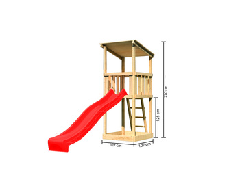 Spielturm Anna SET naturbelassen mit Rutsche rot Spielturm Anna SET naturbelassen mit Rutsche rot