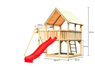 Spielturm Luis SET naturbelassen mit Schaukelanbau Einzel Rutsche 2,5m rot Spielturm Luis SET naturbelassen mit Schaukelanbau Einzel Rutsche 2,5m rot
