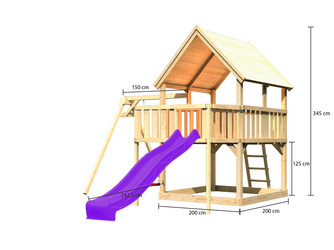 Spielturm Luis SET naturbelassen mit Schaukelanbau Einzel Rutsche 2,5m violett Spielturm Luis SET naturbelassen mit Schaukelanbau Einzel Rutsche 2,5m violett