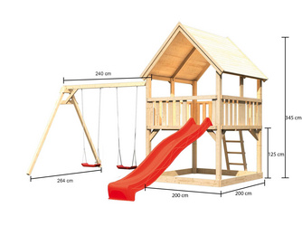 Spielturm Luis Satteldach SET und Rutsche rot naturbelassen 4400x2640x3450mm Spielturm Luis Satteldach SET und Rutsche rot naturbelassen 4400x2640x3450mm