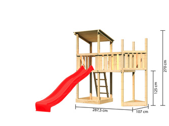 Spielturm Pultdach SET naturbelassen Anbauplattform Rutsche rot Spielturm Pultdach SET naturbelassen Anbauplattform Rutsche rot