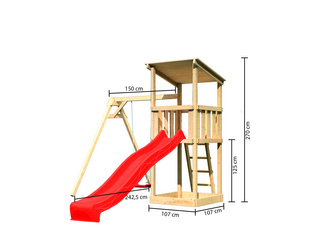 Spielturm Pultdach SET naturbelassen mit Einzelschaukelanbau und Rutsche rot Spielturm Pultdach SET naturbelassen mit Einzelschaukelanbau und Rutsche rot