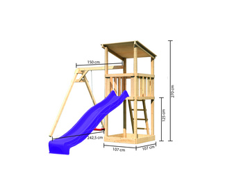 Spielturm Pultdach SET naturbelassen mit Einzelschaukelanbau und Rutsche violett Spielturm Pultdach SET naturbelassen mit Einzelschaukelanbau und Rutsche violett