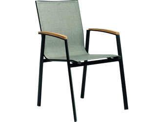 Stapelsessel New Top Aluminium schwarz matt mit Bezug Textilen Leinen grau/Teakarmlehnen Stapelsessel New Top Aluminium schwarz matt mit Bezug Textilen Leinen grau/Teakarmlehnen