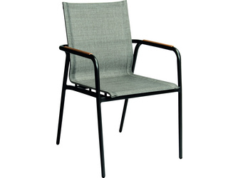 Stapelsessel Vento Aluminium schwarz matt Bezug Textilen Leinen grau/Teakarmlehnen Stapelsessel Vento Aluminium schwarz matt Bezug Textilen Leinen grau/Teakarmlehnen