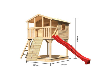 Stelzenhaus Benjamin SET naturbelassen mit Holzrampe Rutsche 3m rot Stelzenhaus Benjamin SET naturbelassen mit Holzrampe Rutsche 3m rot