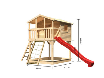 Stelzenhaus Benjamin SET naturbelassen mit Netzrampe und Rutsche rot Stelzenhaus Benjamin SET naturbelassen mit Netzrampe und Rutsche rot