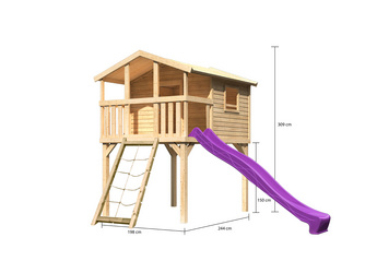 Stelzenhaus Benjamin SET naturbelassen mit Rutsche violett Netzrampe Stelzenhaus Benjamin SET naturbelassen mit Rutsche violett Netzrampe