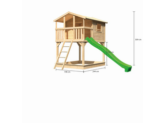 Stelzenhaus Benjamin SET naturbelassen mit Sandkasten Rutsche 3m grün Stelzenhaus Benjamin SET naturbelassen mit Sandkasten Rutsche 3m grün