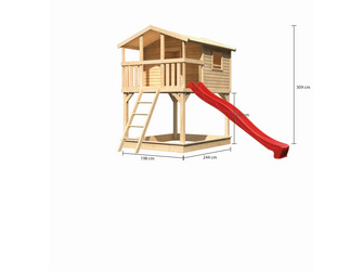 Stelzenhaus Benjamin SET naturbelassen mit Sandkasten Rutsche 3m rot Stelzenhaus Benjamin SET naturbelassen mit Sandkasten Rutsche 3m rot