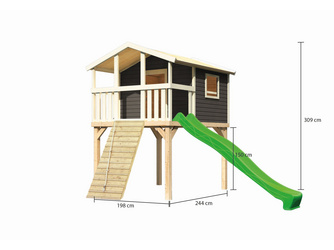 Stelzenhaus Benjamin SET terragrau mit Holzrampe Rutsche 3m grün Stelzenhaus Benjamin SET terragrau mit Holzrampe Rutsche 3m grün